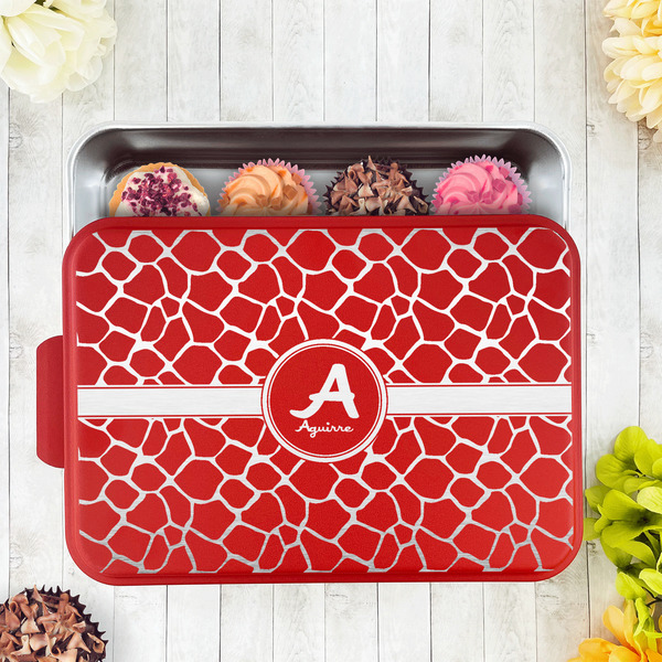 Giraffe Print Aluminum Baking Pan - Red Lid - LIFESTYLE