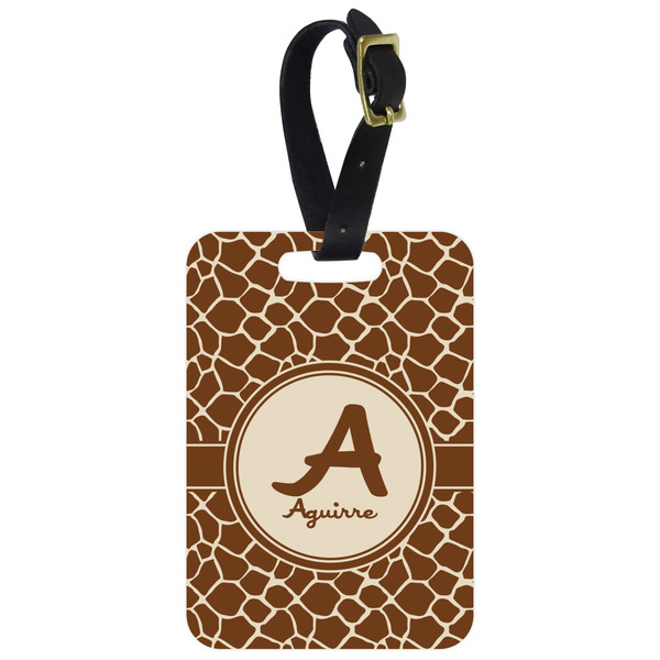 Custom Giraffe Print Metal Luggage Tag w/ Name and Initial