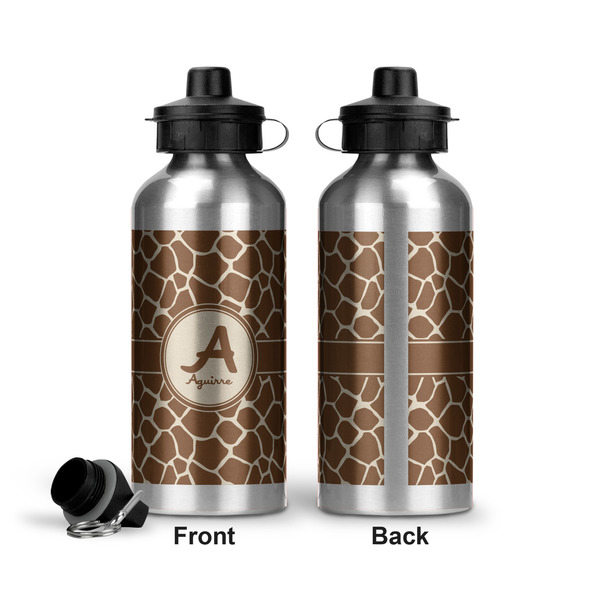 Giraffe Print Aluminum Water Bottle - Front and Back