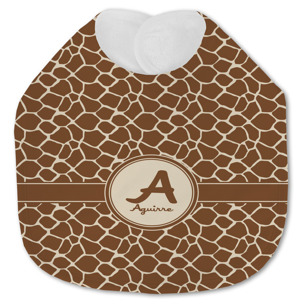 Custom Giraffe Print Jersey Knit Baby Bib w/ Name and Initial