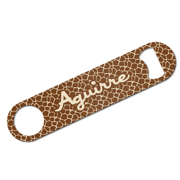 Custom Giraffe Print Bar Bottle Opener - White w/ Name and Initial