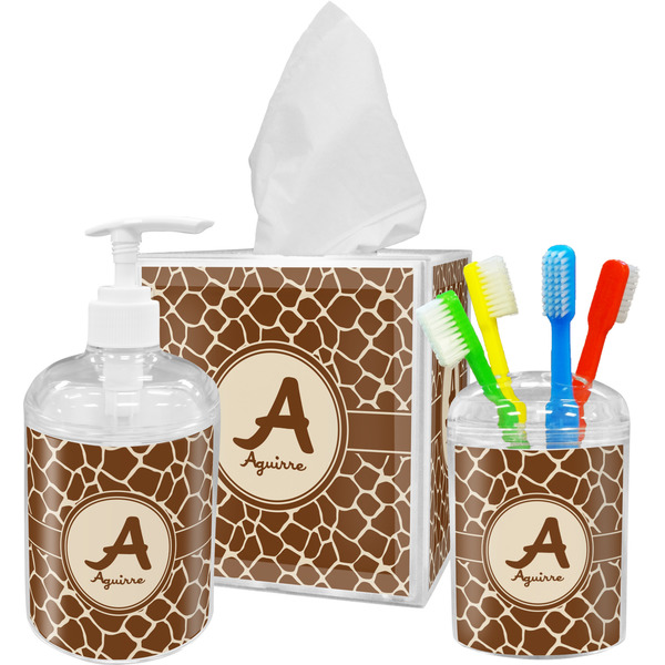 Giraffe Print Bathroom Accessories Set (Personalized)