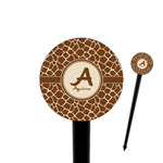 Giraffe Print 4" Round Plastic Food Picks - Black - Single Sided (Personalized)