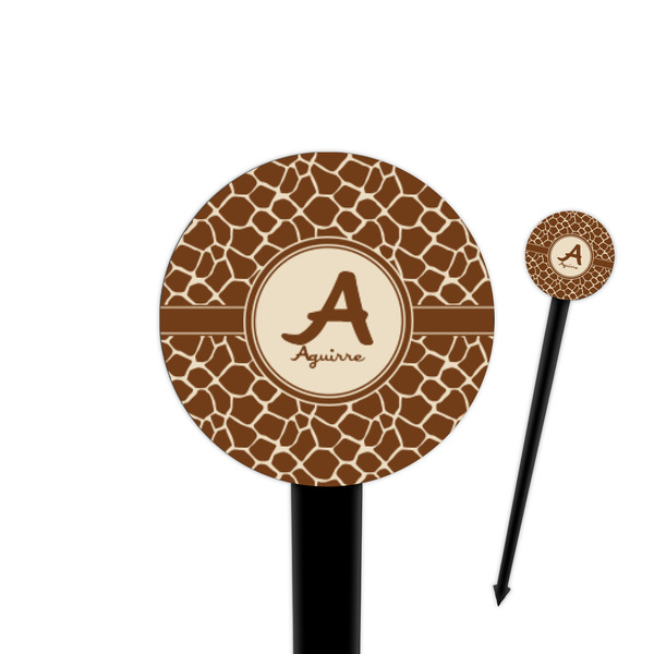 Custom Giraffe Print 4" Round Plastic Food Picks - Black - Single Sided (Personalized)