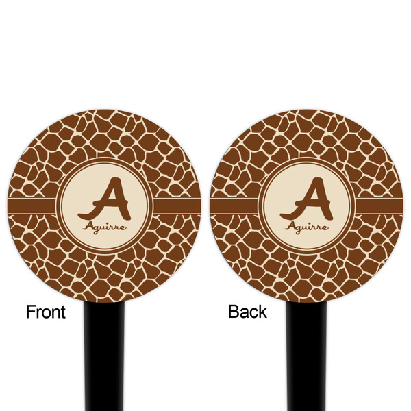 Giraffe Print Black Plastic 4" Food Pick - Round - Double Sided - Front & Back