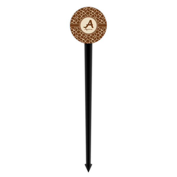 Giraffe Print Black Plastic 4" Food Pick - Round - Single Pick