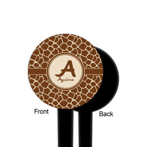 Giraffe Print Black Plastic 4" Food Pick - Round - Single Sided - Front & Back