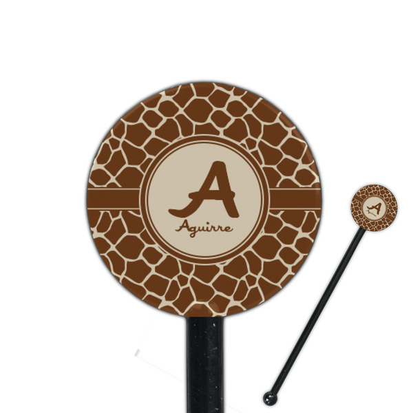 Custom Giraffe Print 5.5" Round Plastic Stir Sticks - Black - Single Sided (Personalized)