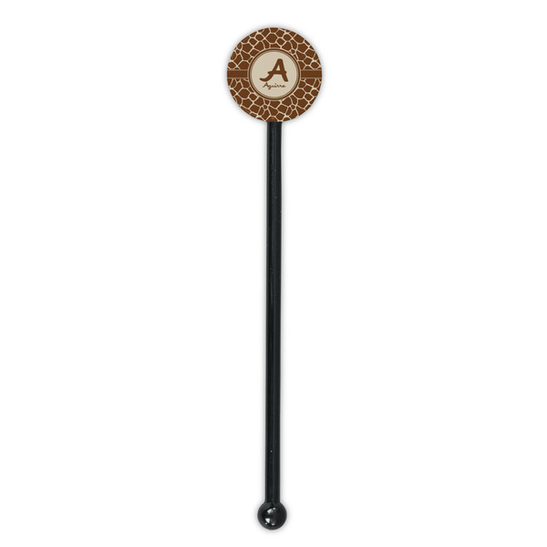 Giraffe Print Black Plastic 5.5" Stir Stick - Round - Single Stick