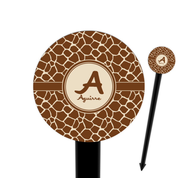 Custom Giraffe Print 6" Round Plastic Food Picks - Black - Single Sided (Personalized)