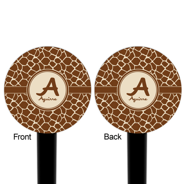 Giraffe Print Black Plastic 6" Food Pick - Round - Double Sided - Front & Back
