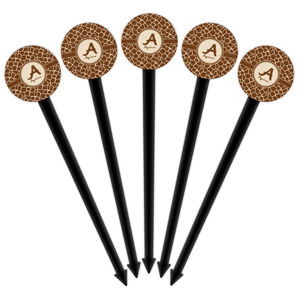 Giraffe Print Black Plastic 6" Food Pick - Round - Fan View