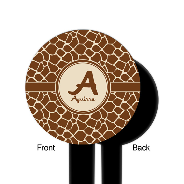 Giraffe Print Black Plastic 6" Food Pick - Round - Single Sided - Front & Back