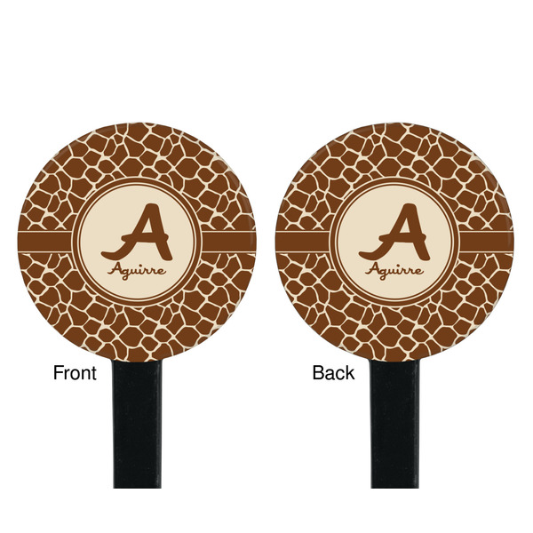 Giraffe Print Black Plastic 7" Stir Stick - Double Sided - Round - Front & Back