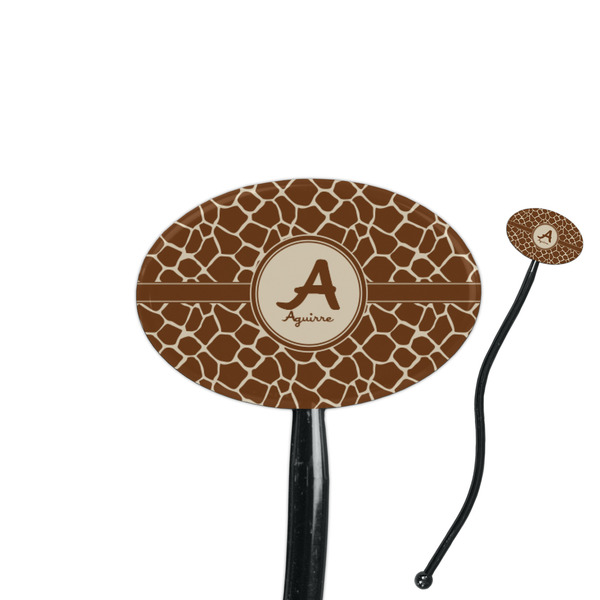 Custom Giraffe Print 7" Oval Plastic Stir Sticks - Black - Single Sided (Personalized)