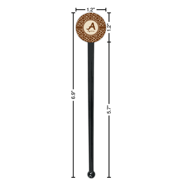 Giraffe Print Black Plastic 7" Stir Stick - Round - Dimensions
