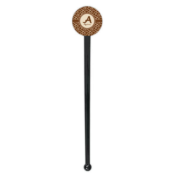 Giraffe Print Black Plastic 7" Stir Stick - Round - Single Stick