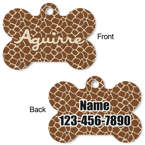 Giraffe Print Bone Shaped Dog Tag - Front & Back