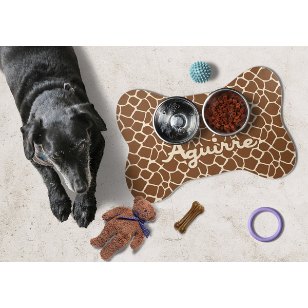 Giraffe Print Bone Shaped Mat w/ Food & Water