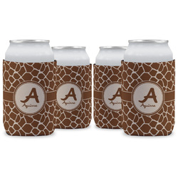 Giraffe Print Can Cooler (12 oz) - Set of 4 w/ Name and Initial