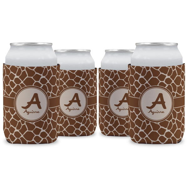 Custom Giraffe Print Can Cooler (12 oz) - Set of 4 w/ Name and Initial