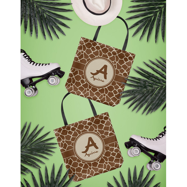Giraffe Print Canvas Tote Lifestyle Front and Back
