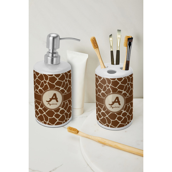 Giraffe Print Ceramic Bathroom Accessories - LIFESTYLE (toothbrush holder & soap dispenser)
