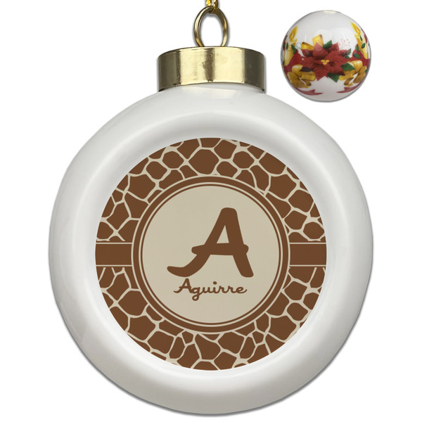 Custom Giraffe Print Ceramic Ball Ornaments - Poinsettia Garland (Personalized)