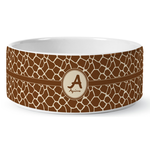 Giraffe Print Ceramic Dog Bowl - Medium - Front