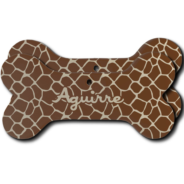 Custom Giraffe Print Ceramic Dog Ornament - Front & Back w/ Name and Initial