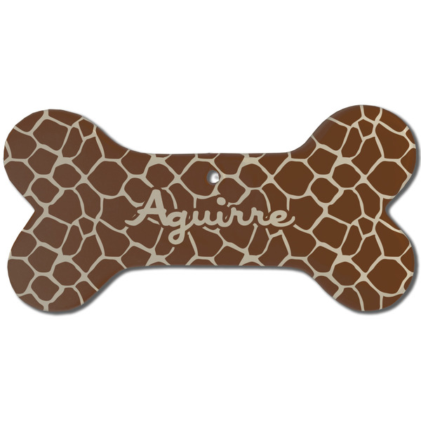 Custom Giraffe Print Ceramic Dog Ornament - Front w/ Name and Initial