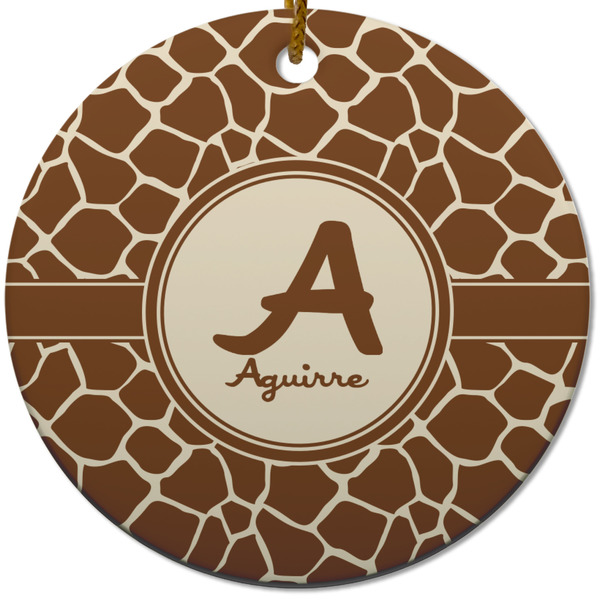 Custom Giraffe Print Round Ceramic Ornament w/ Name and Initial
