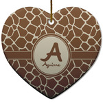 Giraffe Print Heart Ceramic Ornament w/ Name and Initial