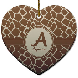 Giraffe Print Heart Ceramic Ornament w/ Name and Initial