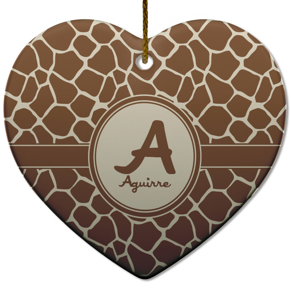 Custom Giraffe Print Heart Ceramic Ornament w/ Name and Initial