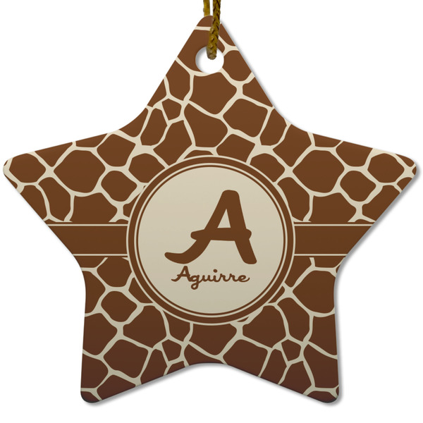 Custom Giraffe Print Star Ceramic Ornament w/ Name and Initial