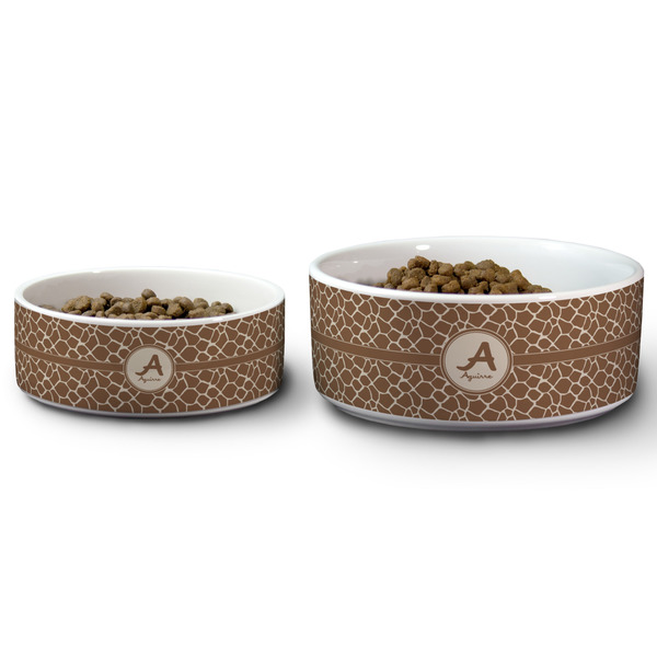 Giraffe Print Ceramic Dog Bowls - Size Comparison