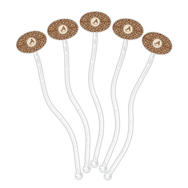 Giraffe Print Clear Plastic 7" Stir Stick - Oval - Fan