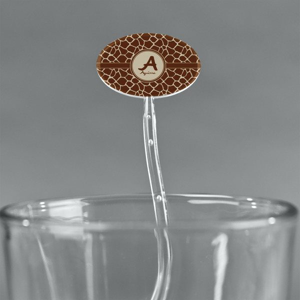 Giraffe Print Clear Plastic 7" Stir Stick - Oval - Main