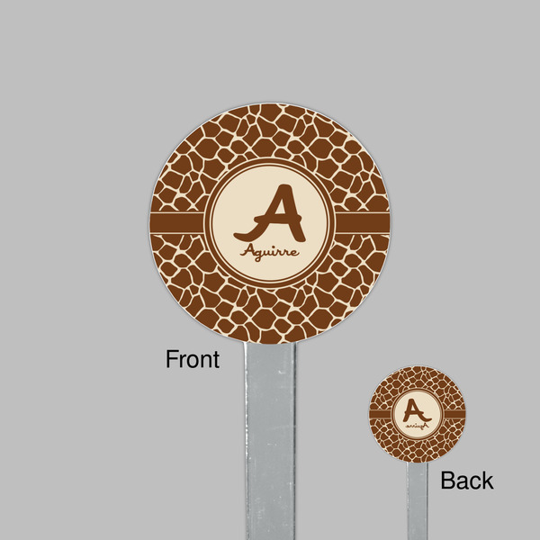 Giraffe Print Clear Plastic 7" Stir Stick - Round - Front & Back