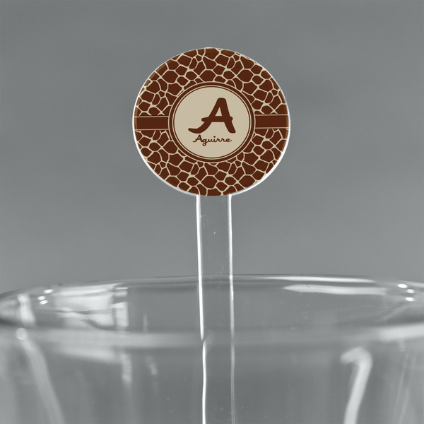 Custom Giraffe Print 5.5" Round Plastic Stir Sticks - Clear (Personalized)