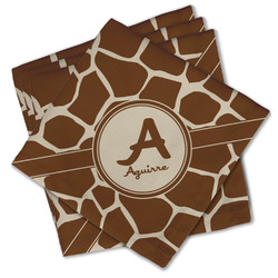 Giraffe Print Cloth Cocktail Napkins - Set of 4 w/ Name and Initial