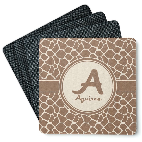Custom Giraffe Print Square Rubber Backed Coasters - Set of 4 (Personalized)