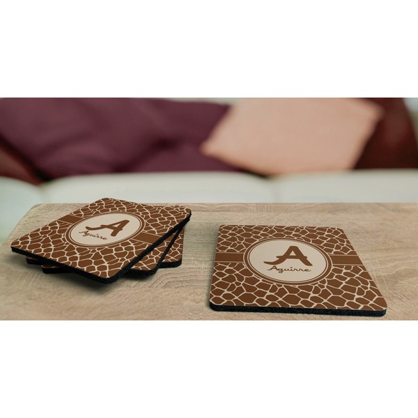 Giraffe Print Coaster Rubber Back - On Coffee Table