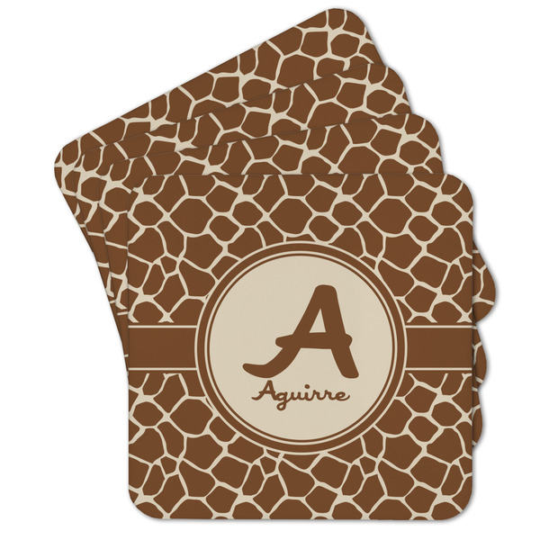Custom Giraffe Print Cork Coaster - Set of 4 w/ Name and Initial