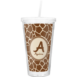Giraffe Print Double Wall Tumbler with Straw (Personalized)