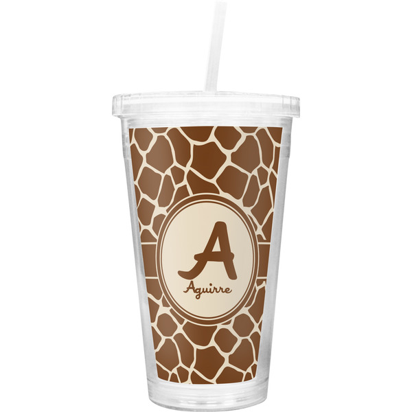 Custom Giraffe Print Double Wall Tumbler with Straw (Personalized)