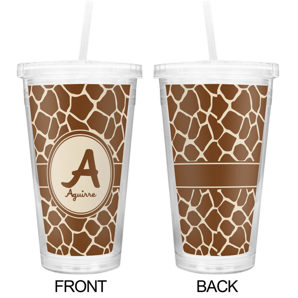Giraffe Print Double Wall Tumbler with Straw - Approval