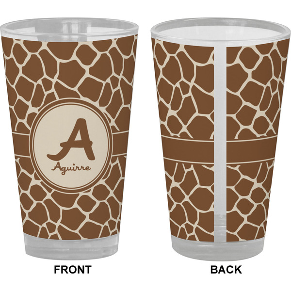 Giraffe Print Pint Glass - Full Color - Front & Back Views