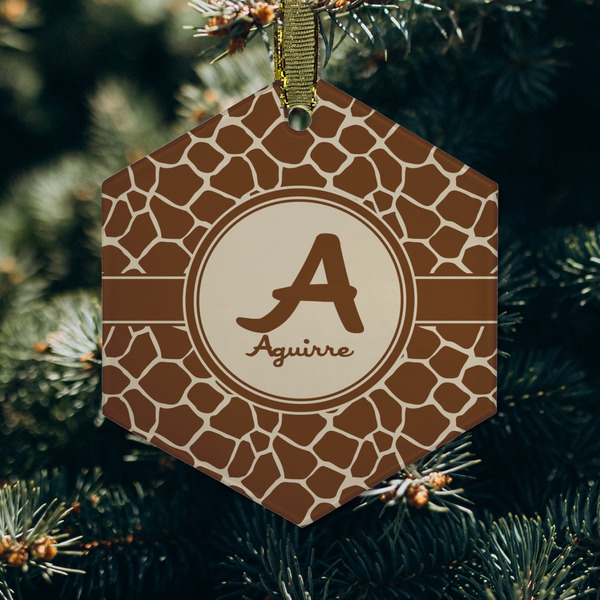 Giraffe Print Frosted Glass Ornament - Hexagon (Lifestyle)